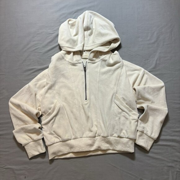 Altar'd State Women's Ivory Pullover Cropped Hoodie Size small Velour Velvet - Picture 1 of 6